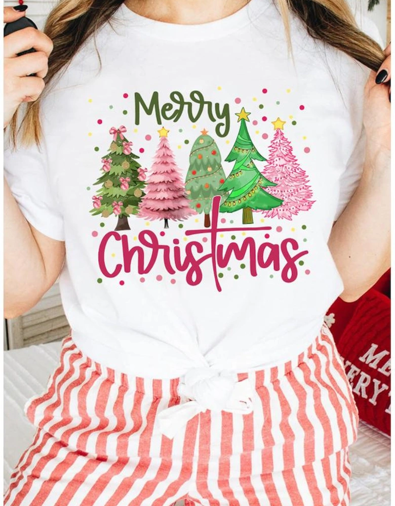 White Merry Christmas Holiday Vibe Graphic Crewneck T Shirt