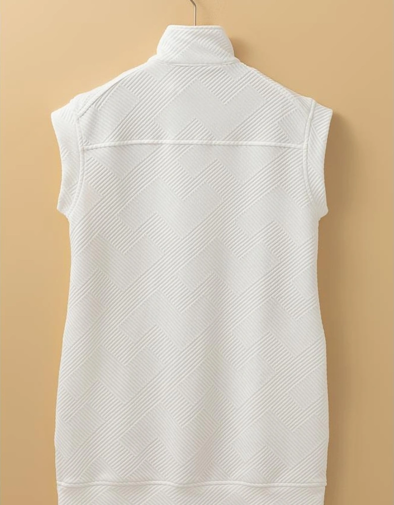 White Textured Half Zip Collared Cap Sleeve Mini Dress