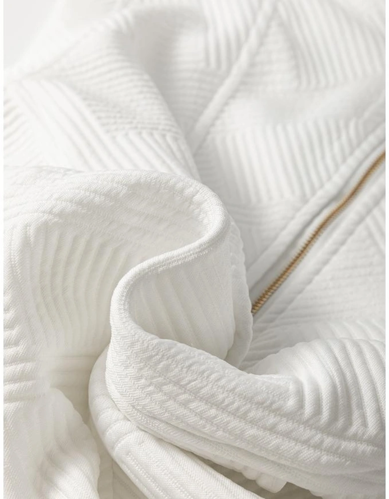 White Textured Half Zip Collared Cap Sleeve Mini Dress