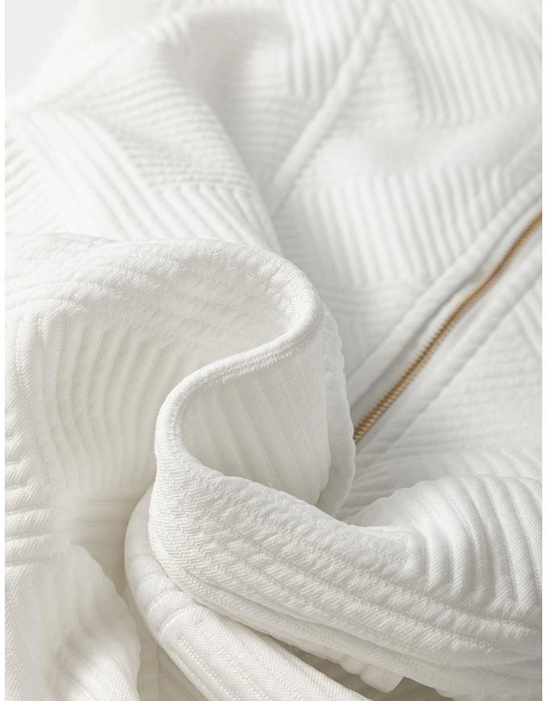 White Textured Half Zip Collared Cap Sleeve Mini Dress