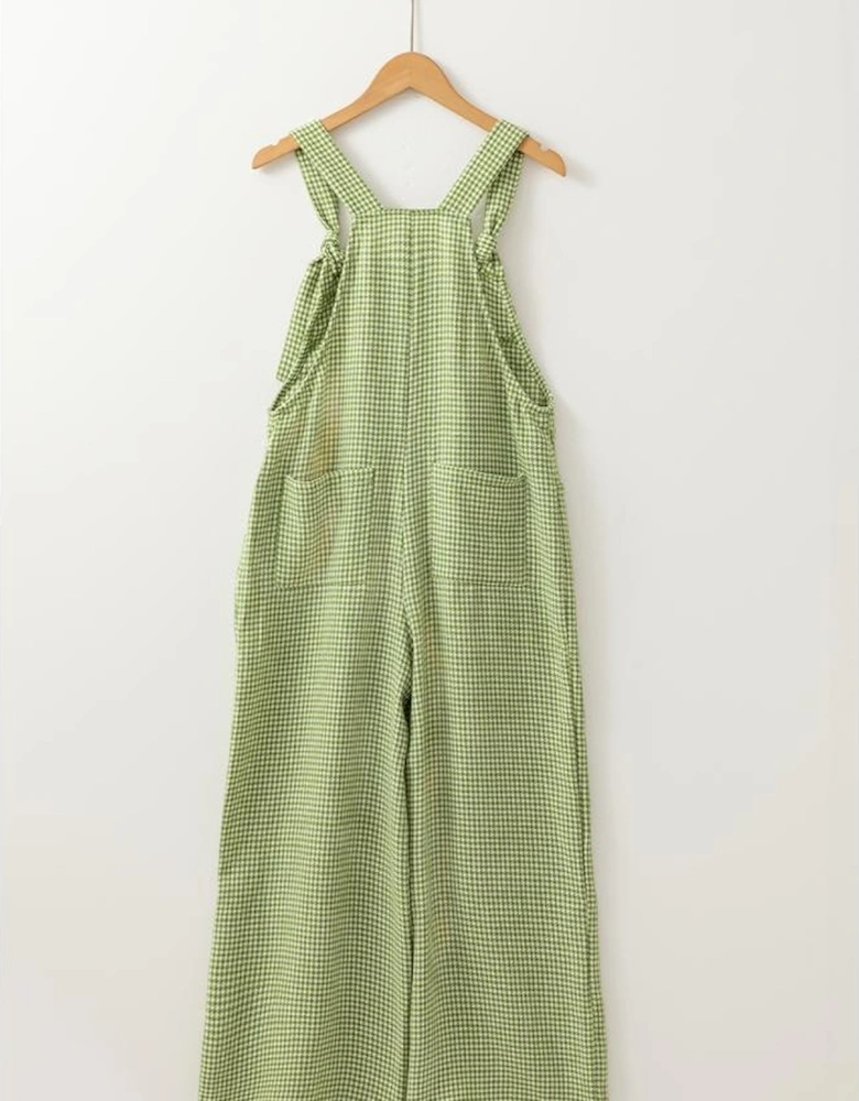 Green Gingham Wide Leg Loose Overall with Pockets