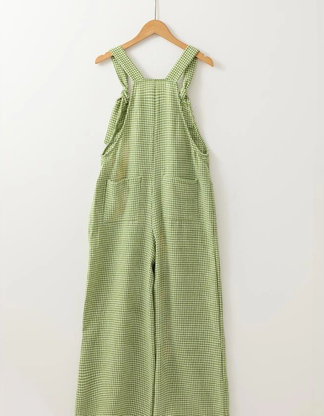 Green Gingham Wide Leg Loose Overall with Pockets