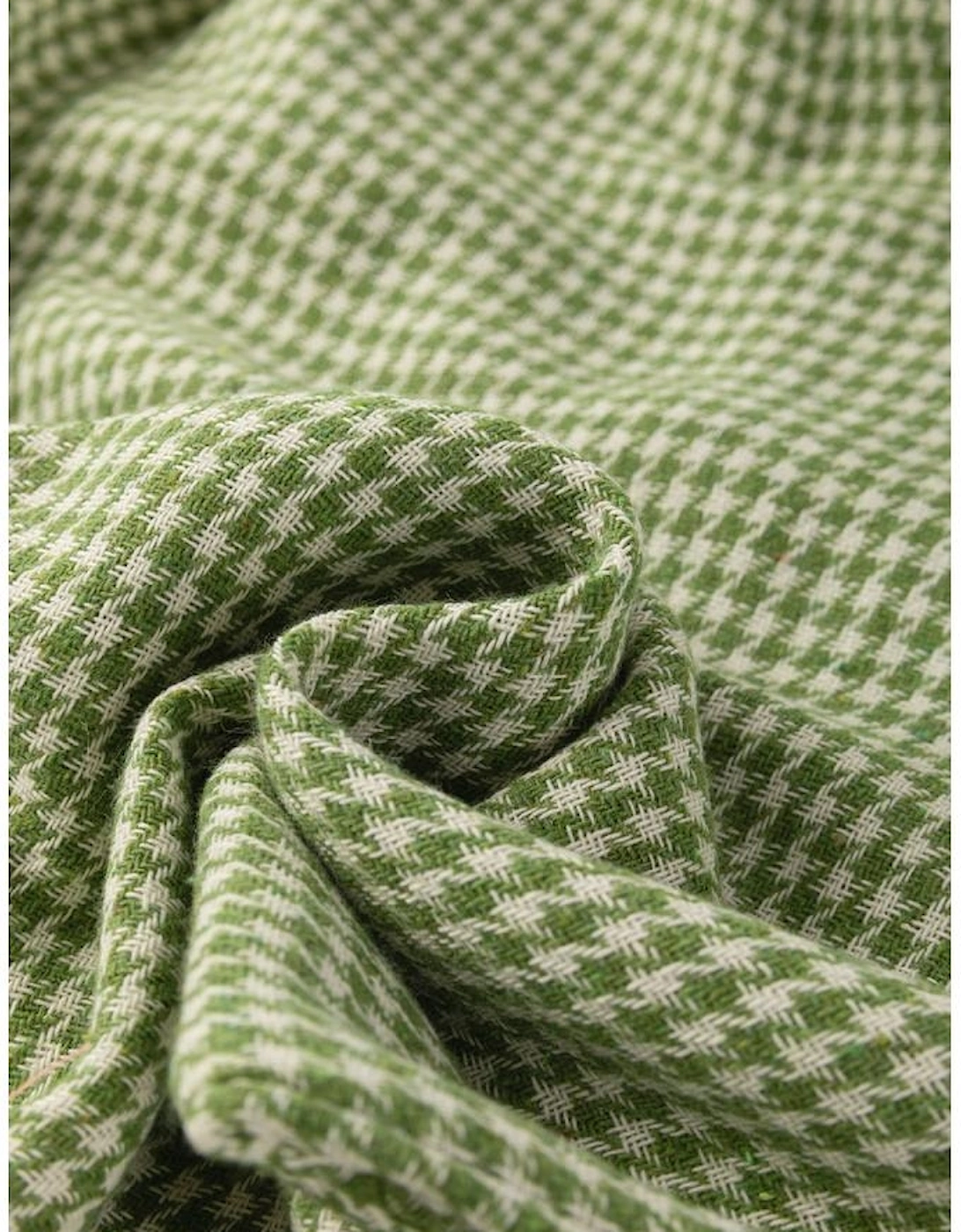 Green Gingham Wide Leg Loose Overall with Pockets