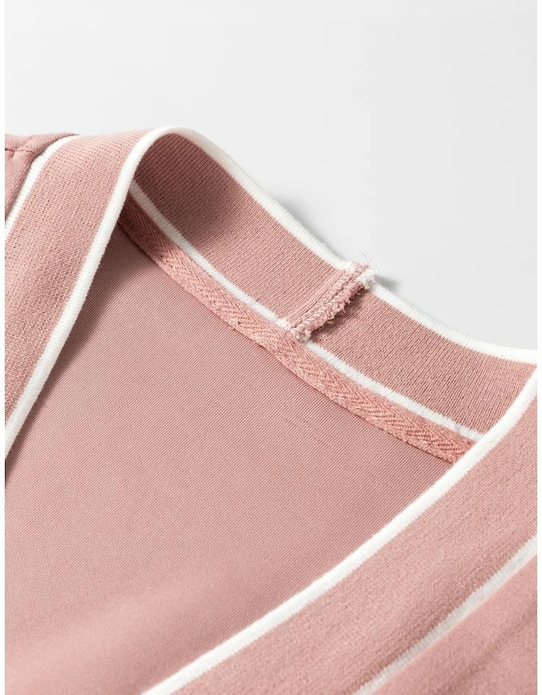 Pink Stripe Contrast Trim V Neck Buttoned Front Pocketed Knit Cardigan