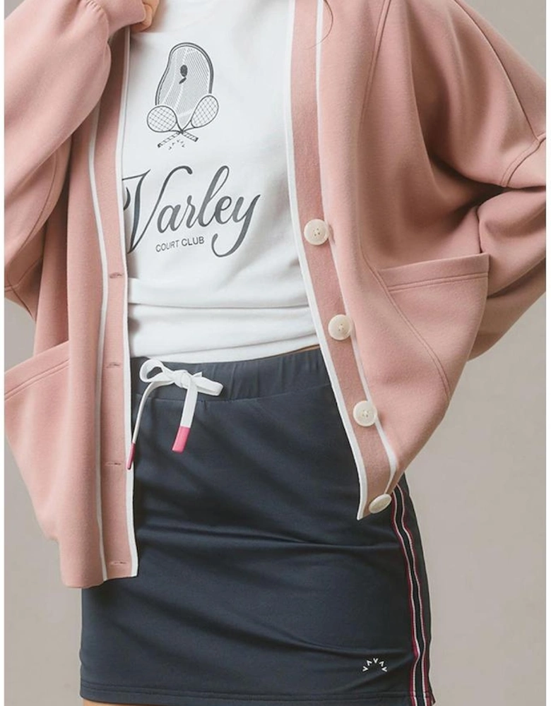 Pink Stripe Contrast Trim V Neck Buttoned Front Pocketed Knit Cardigan