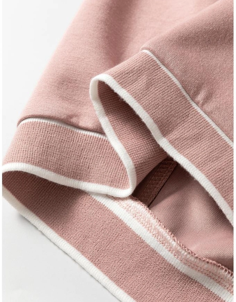 Pink Stripe Contrast Trim V Neck Buttoned Front Pocketed Knit Cardigan