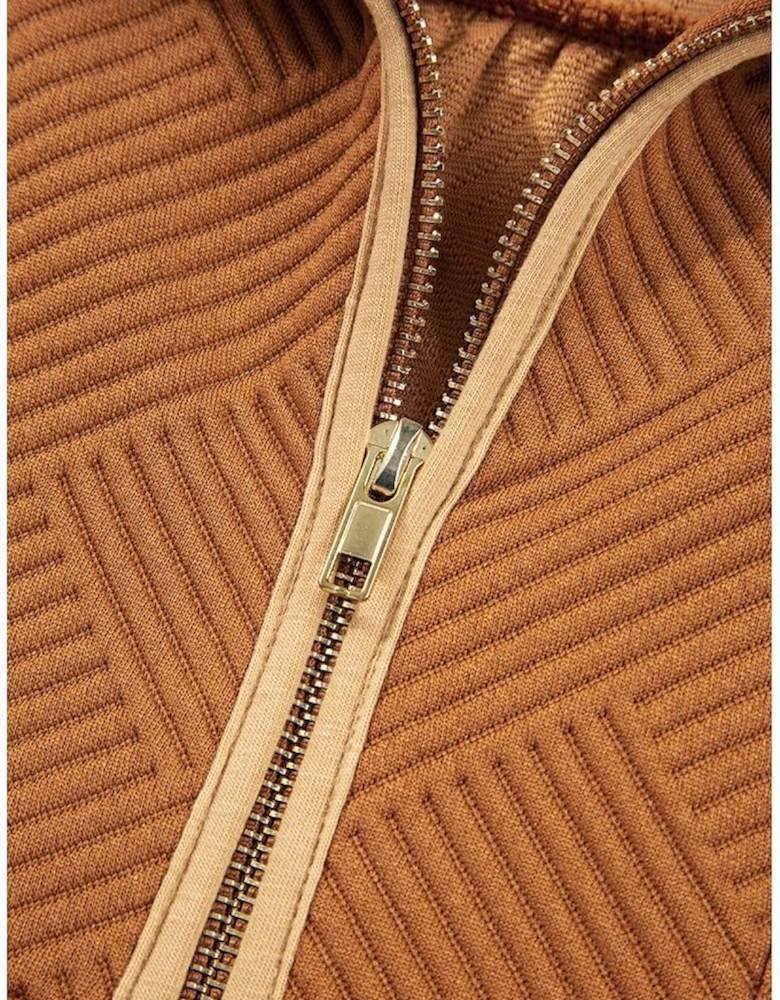 Desert Gold  Quarter Zip Collar Bracelet Sleeve Textured Mini Dress