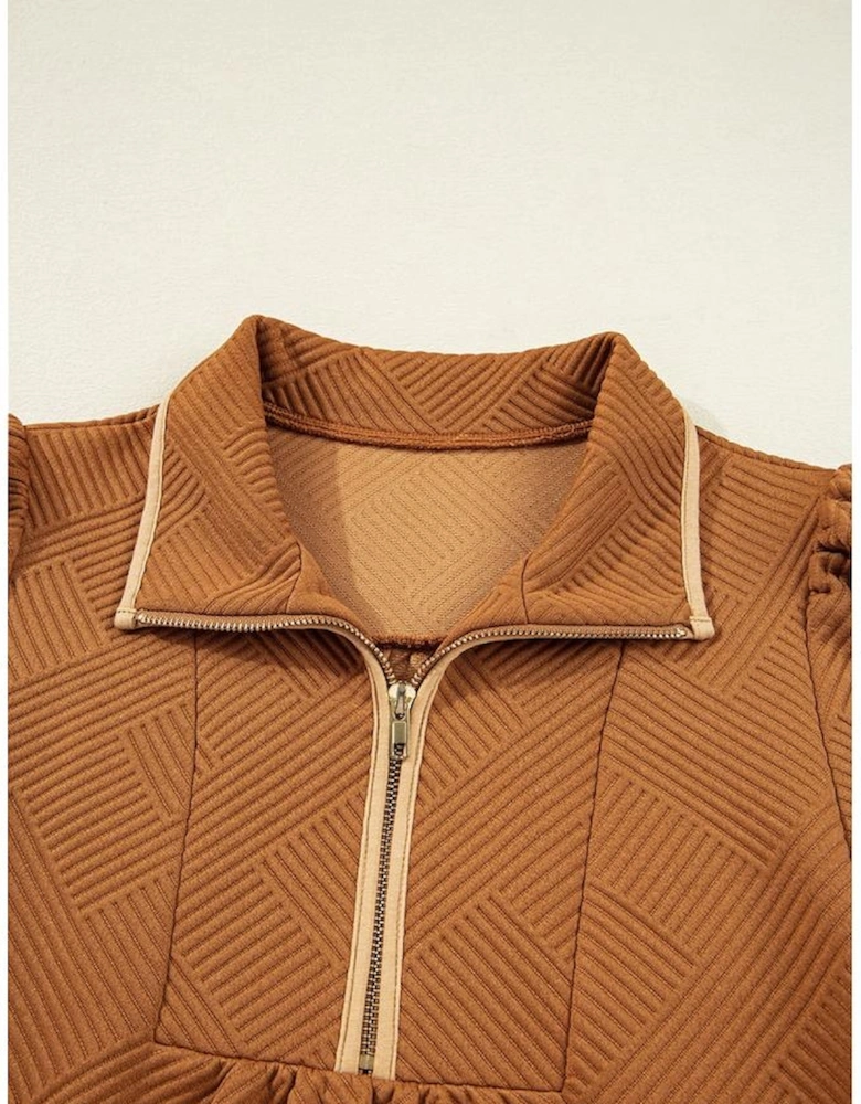 Desert Gold  Quarter Zip Collar Bracelet Sleeve Textured Mini Dress