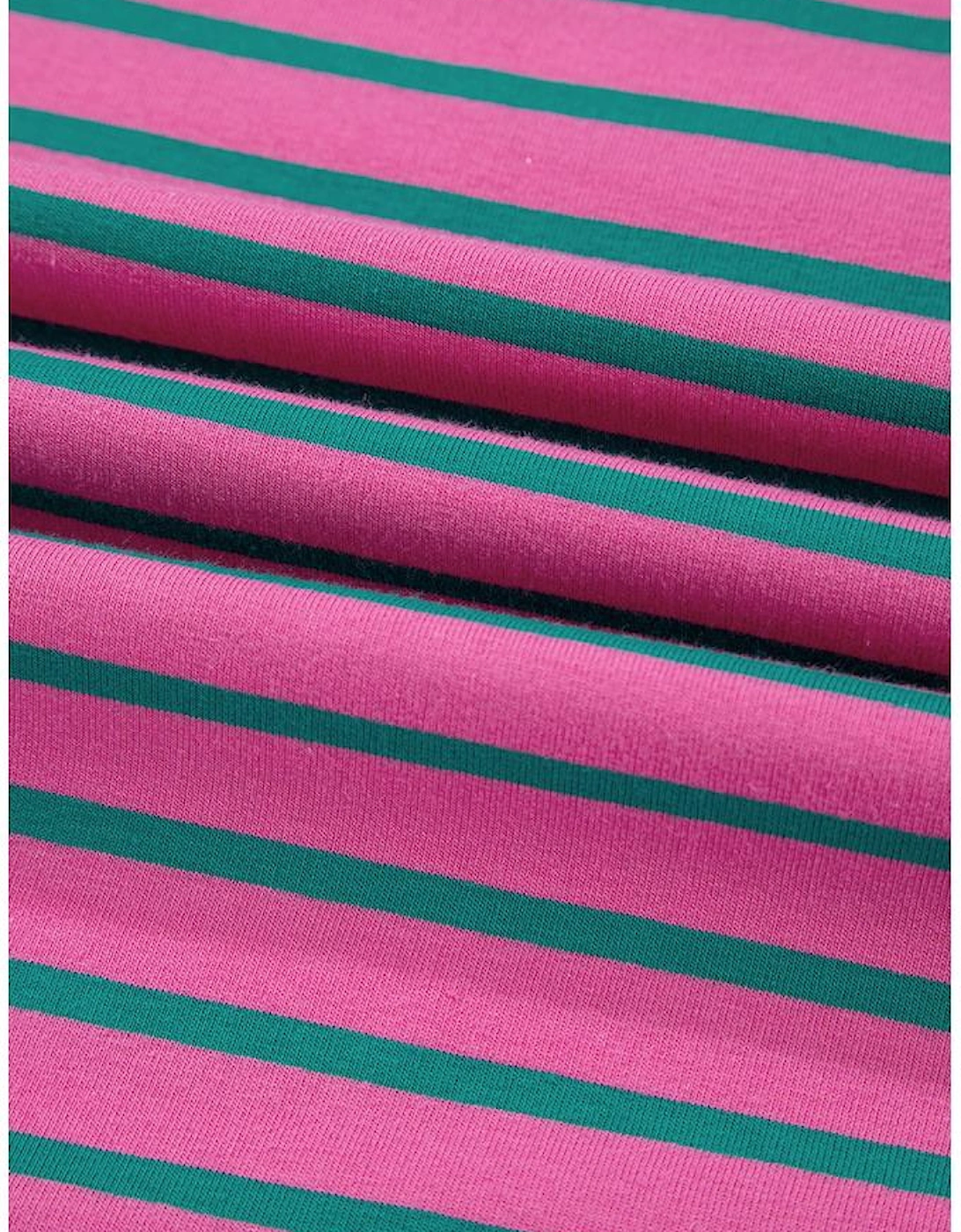 Pink Stripe Colorblock Ruffled Sleeve Crew Neck Blouse