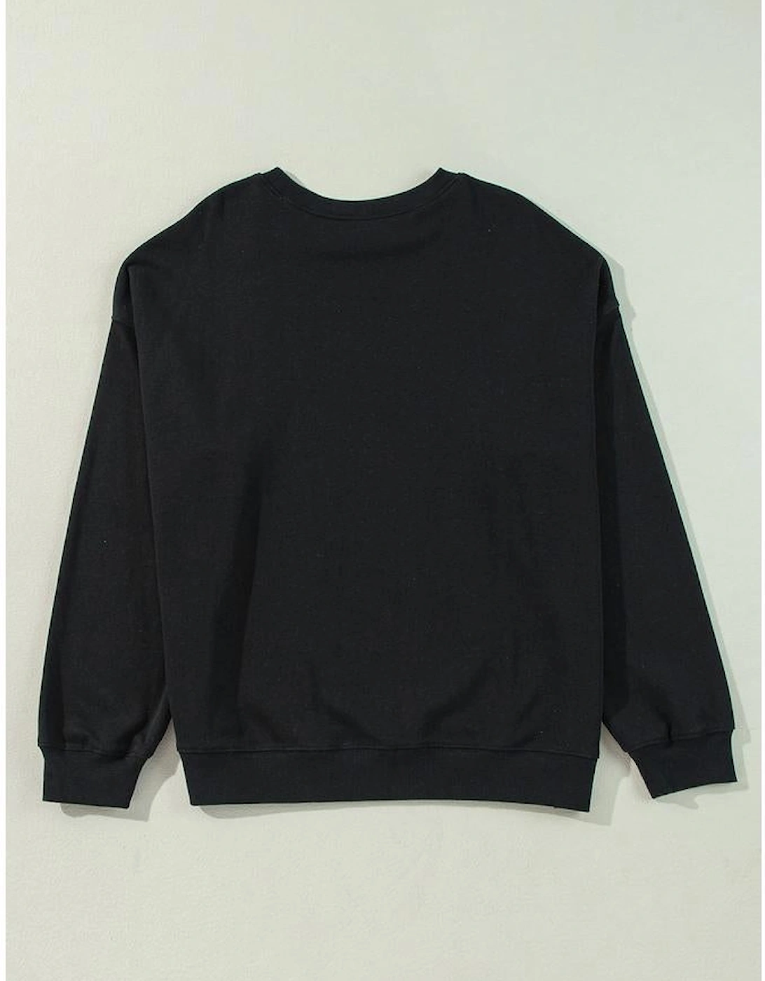Black Solid Crew Neck Drop Shoulder Plus Size Sweatshirt