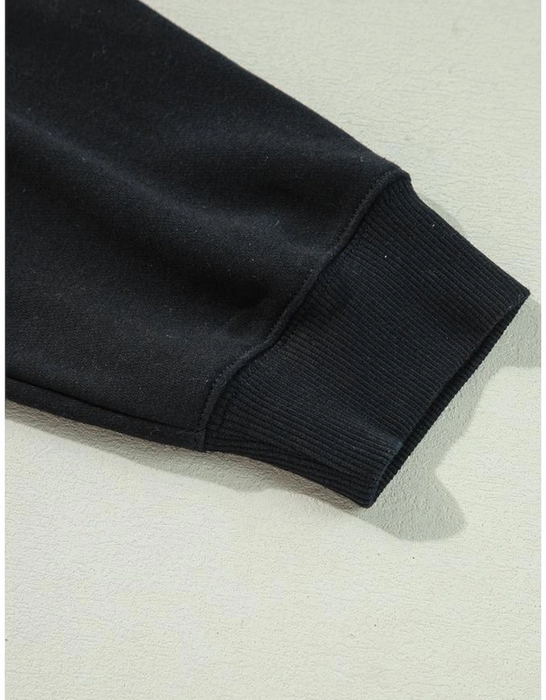 Black Solid Crew Neck Drop Shoulder Plus Size Sweatshirt