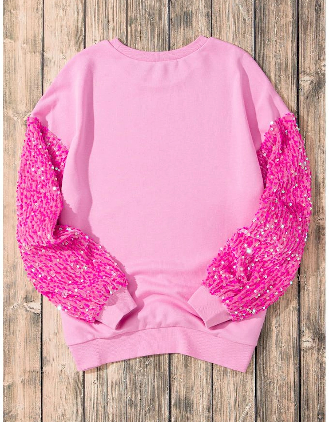Pink Valentines Heart Graphic Sequin Patchwork Long Sleeve Top