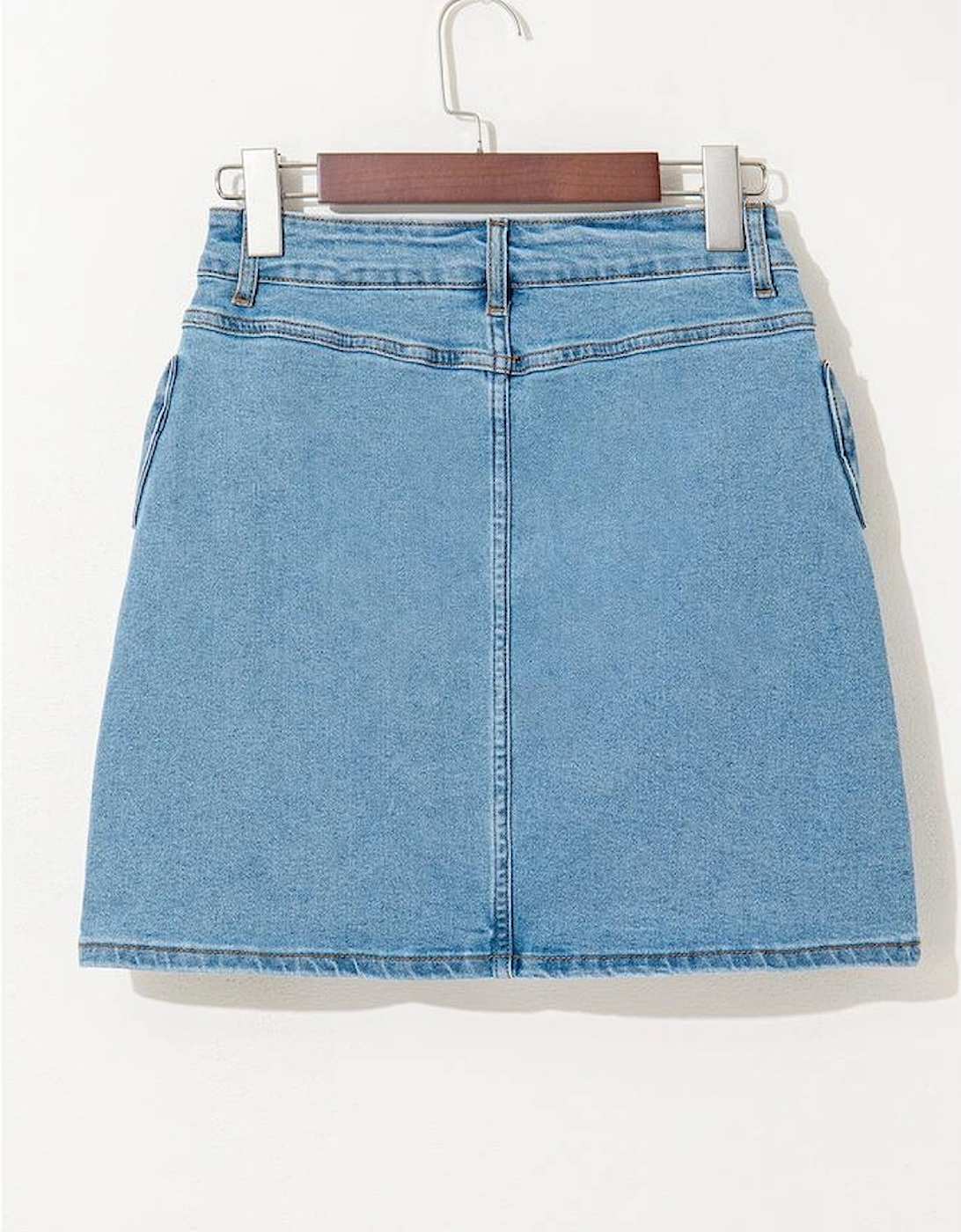 Dusk Blue Acid Wash Bowknot Details High Waist Denim Skirt