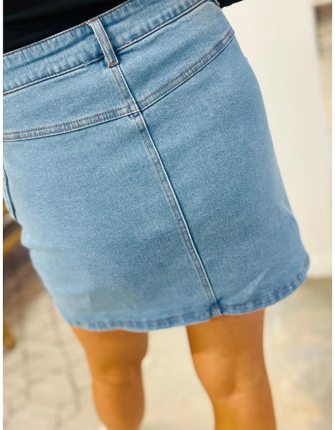 Dusk Blue Acid Wash Bowknot Details High Waist Denim Skirt, 13 of 12