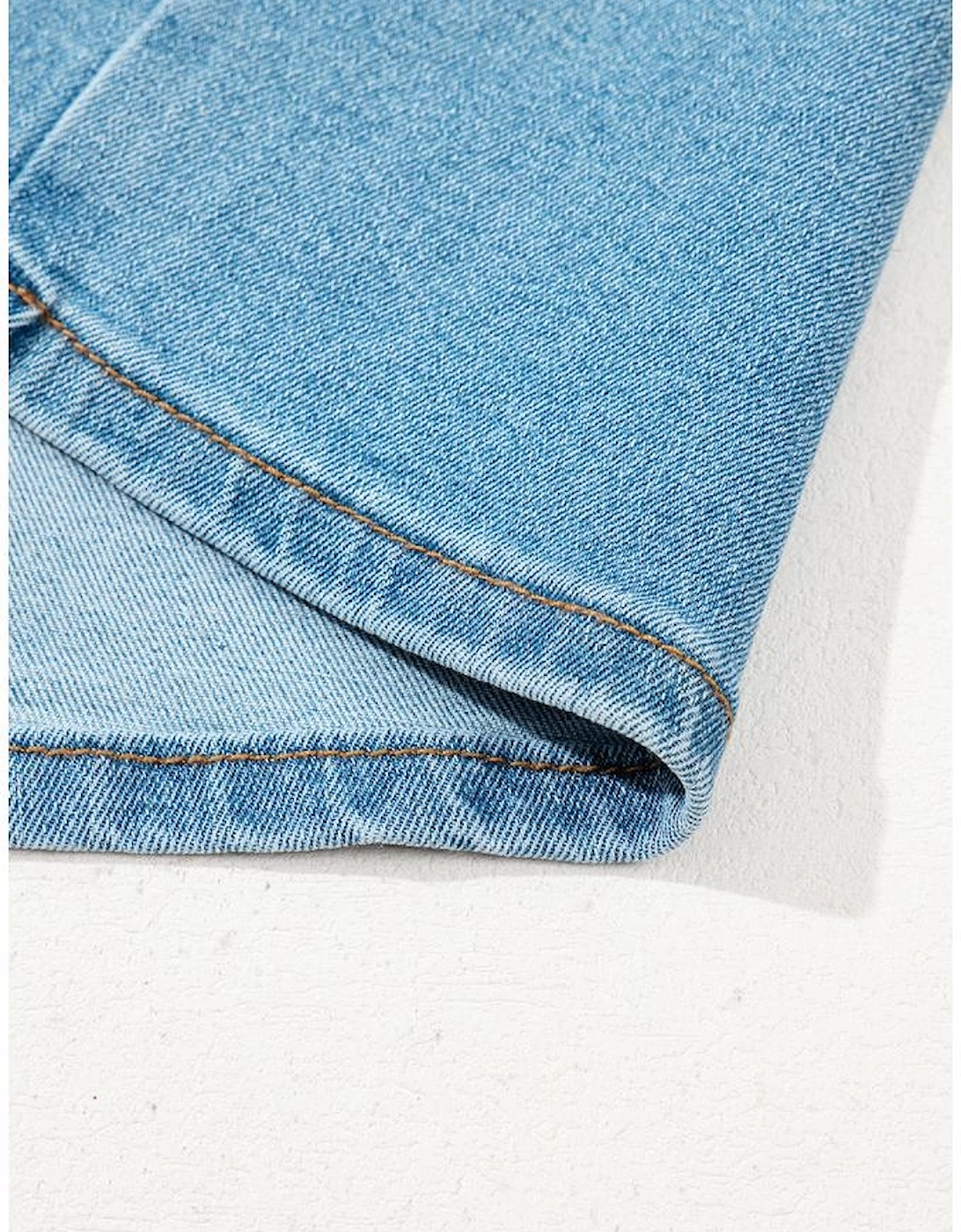Dusk Blue Acid Wash Bowknot Details High Waist Denim Skirt