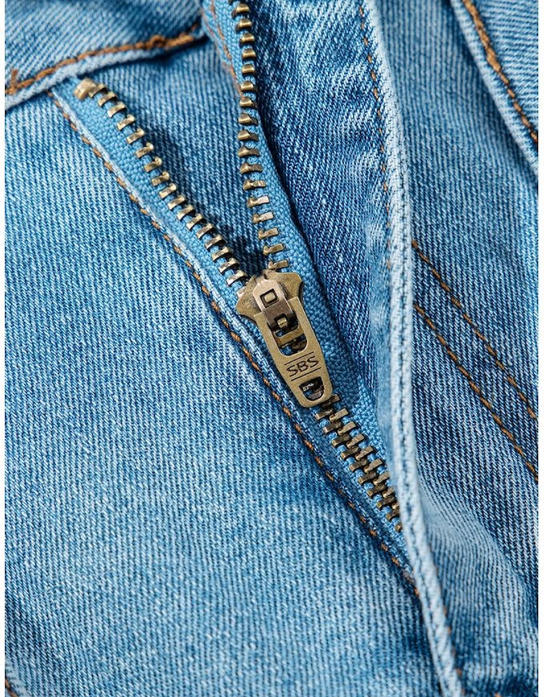 Dusk Blue Acid Wash Bowknot Details High Waist Denim Skirt