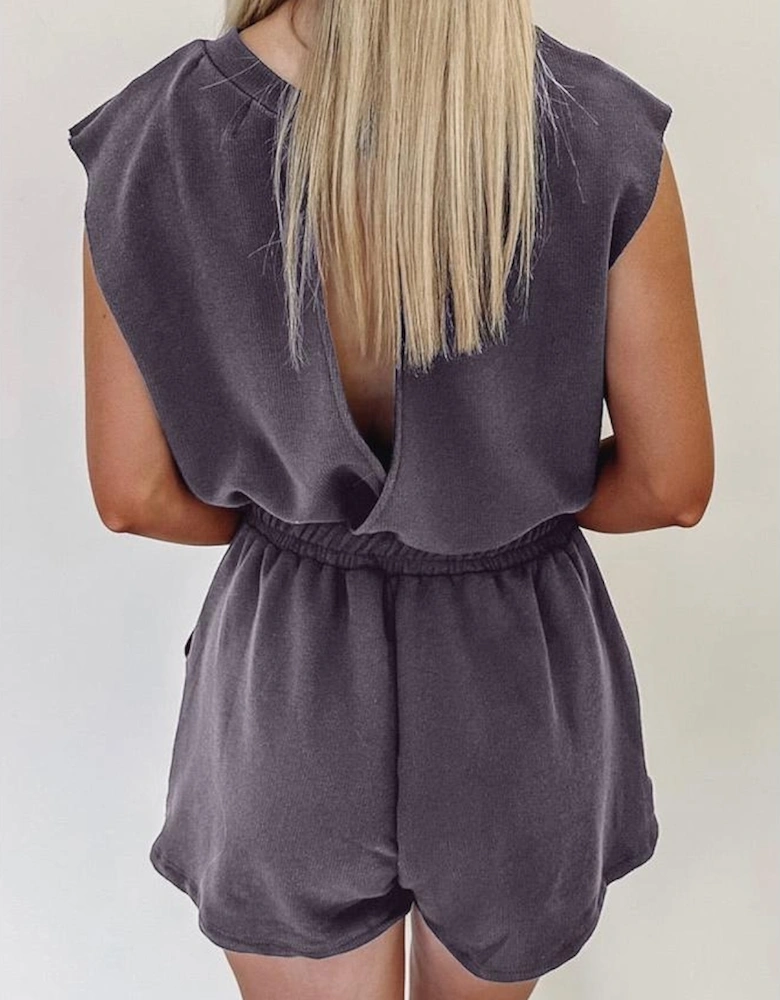 Bristol Black Knit Open Back Cap Sleeve Drawstring Romper