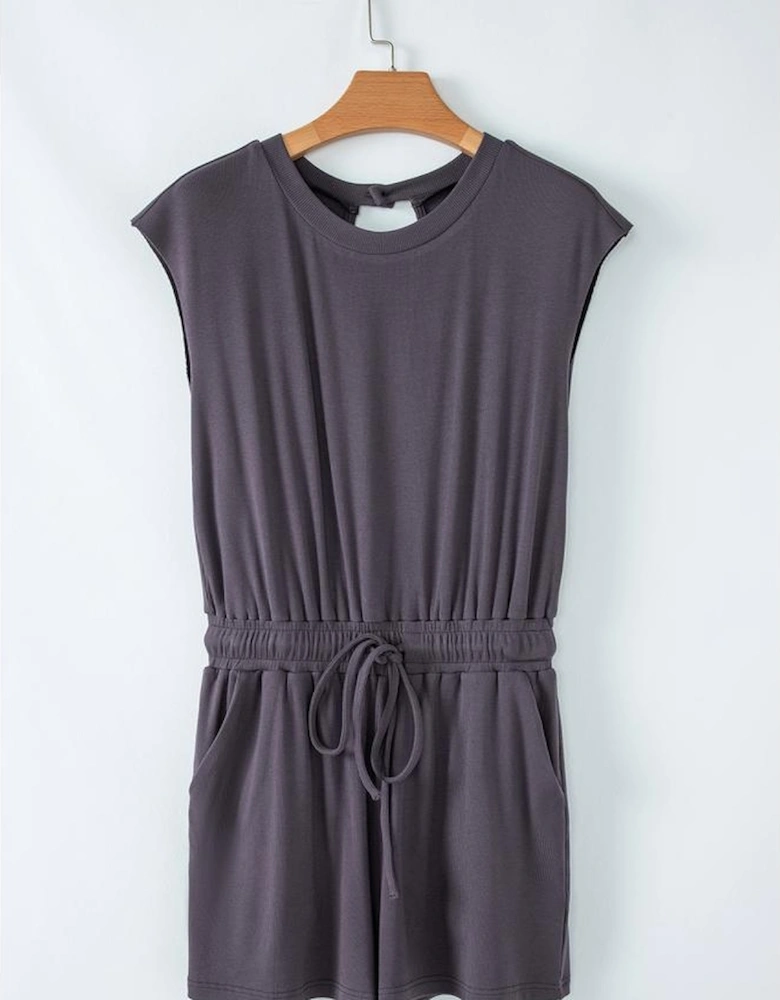 Bristol Black Knit Open Back Cap Sleeve Drawstring Romper
