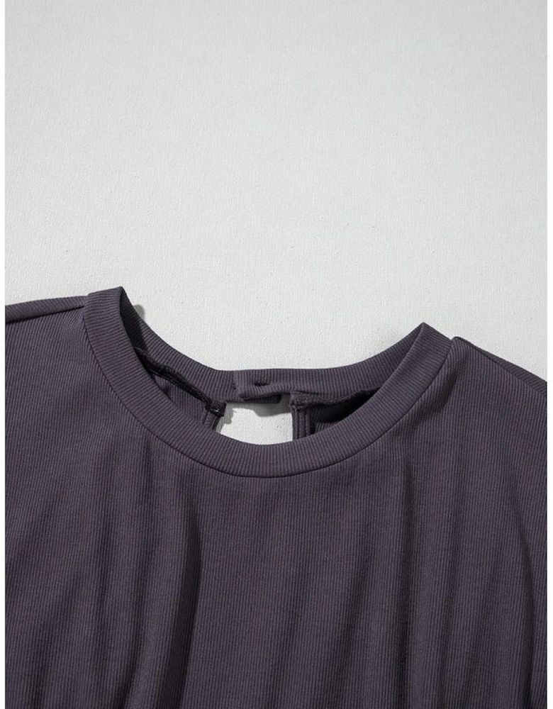 Bristol Black Knit Open Back Cap Sleeve Drawstring Romper