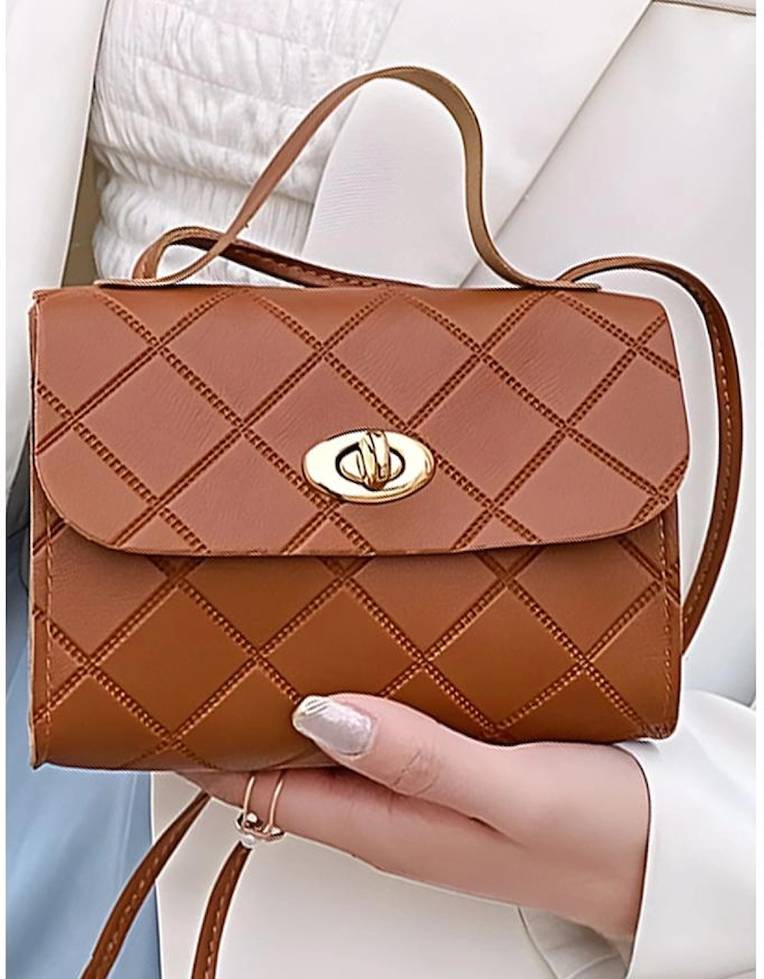 Breen PU Leather Diamond Pattern Messenger Bag