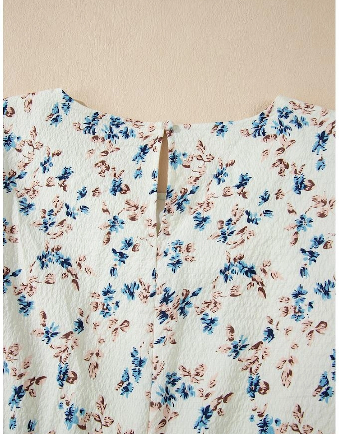 Beige Floral Puff Short Sleeve Empire Waist Mini Dress