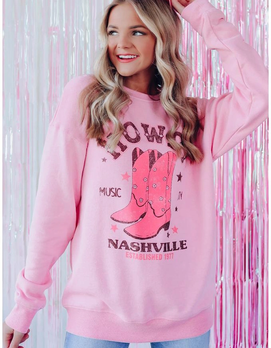Pink HOWDY NASHVILLE Vintage Western Graphic Sweatshirt