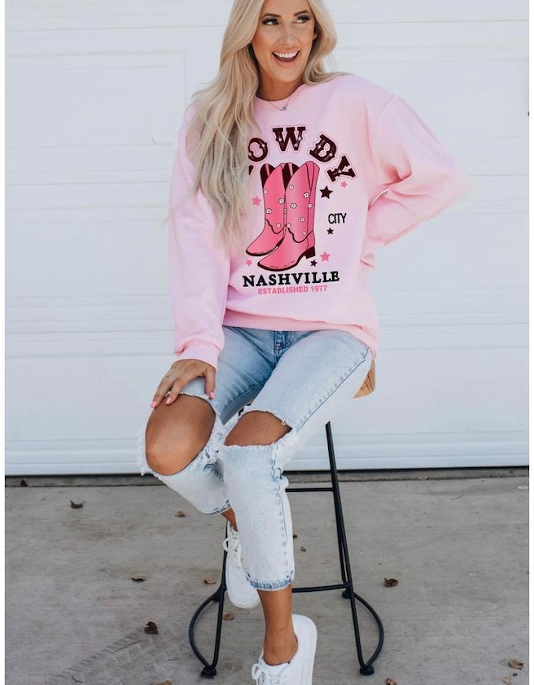 Pink HOWDY NASHVILLE Vintage Western Graphic Sweatshirt