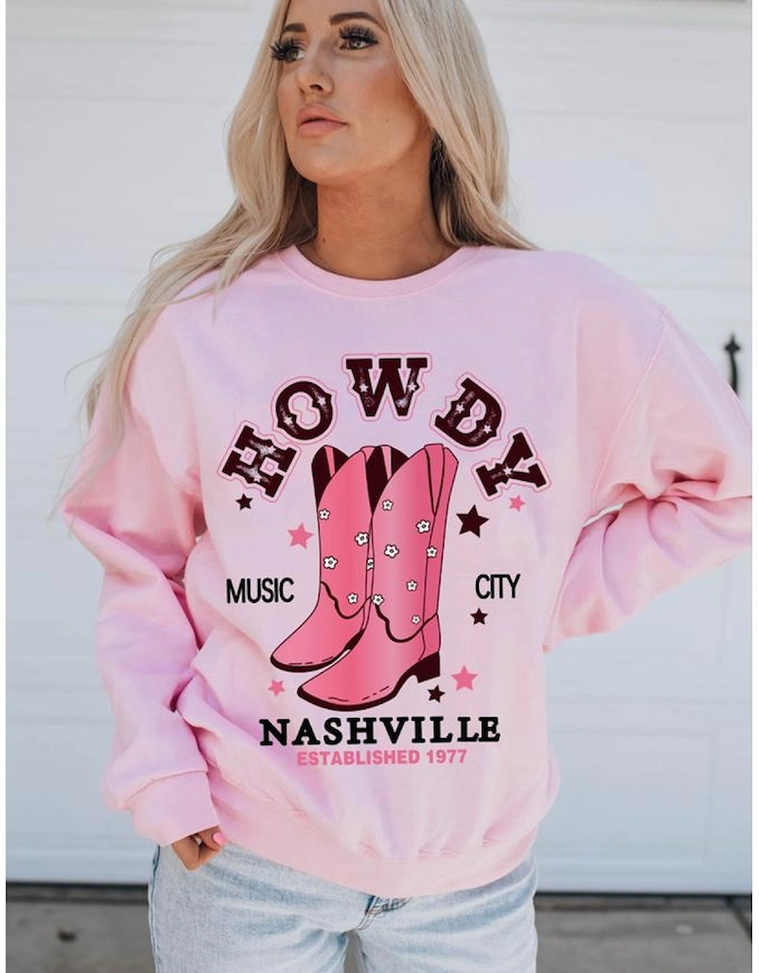 Pink HOWDY NASHVILLE Vintage Western Graphic Sweatshirt