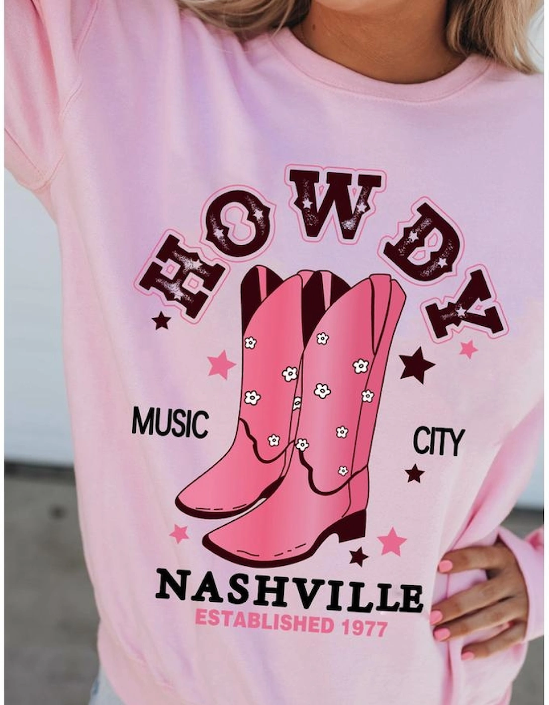 Pink HOWDY NASHVILLE Vintage Western Graphic Sweatshirt