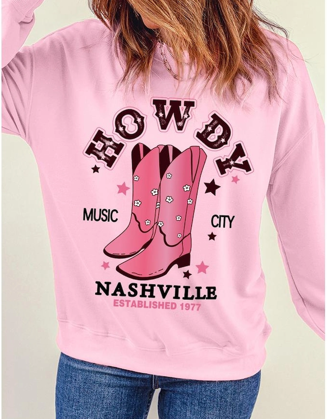 Pink HOWDY NASHVILLE Vintage Western Graphic Sweatshirt