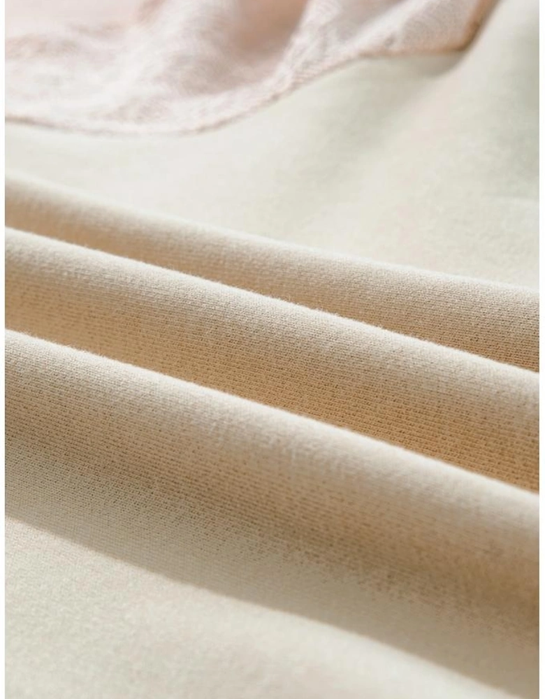 Parchment Eyelet Knit Patchwork Raglan Sleeve Pullover Top