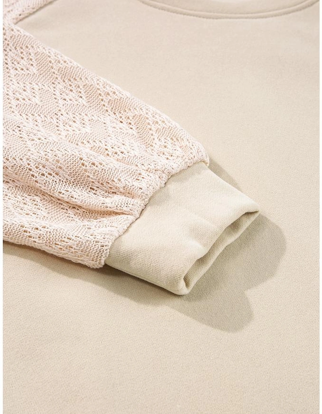 Parchment Eyelet Knit Patchwork Raglan Sleeve Pullover Top