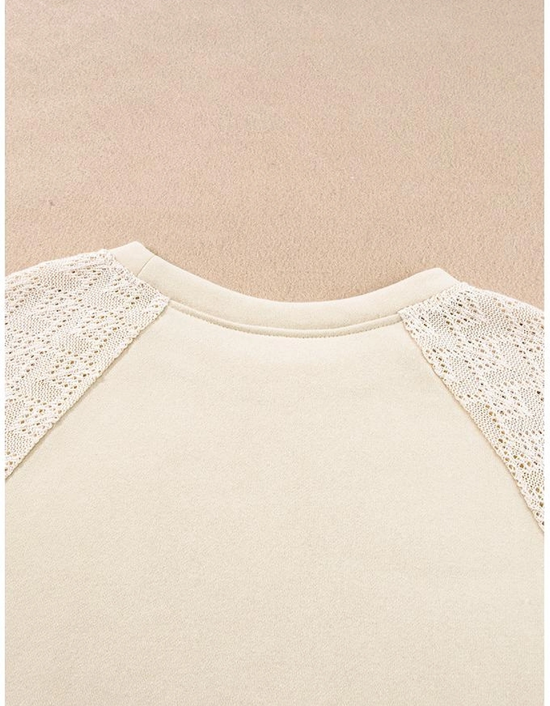 Parchment Eyelet Knit Patchwork Raglan Sleeve Pullover Top