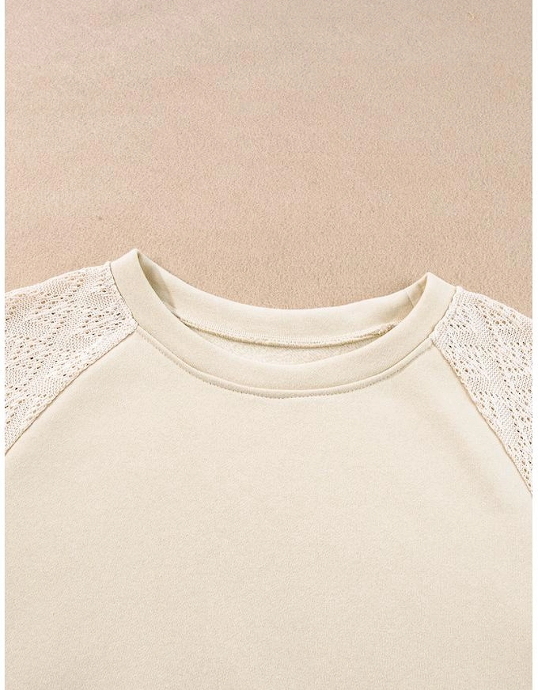 Parchment Eyelet Knit Patchwork Raglan Sleeve Pullover Top