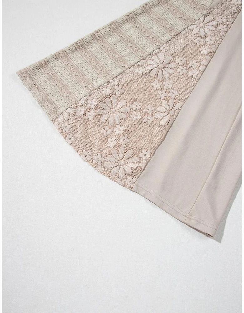 Smoke Gray Boho Lace Patchwork Wide Leg High Waist Pants