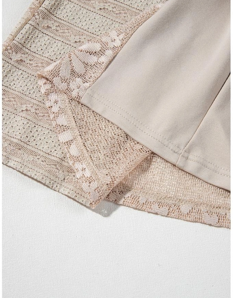 Smoke Gray Boho Lace Patchwork Wide Leg High Waist Pants