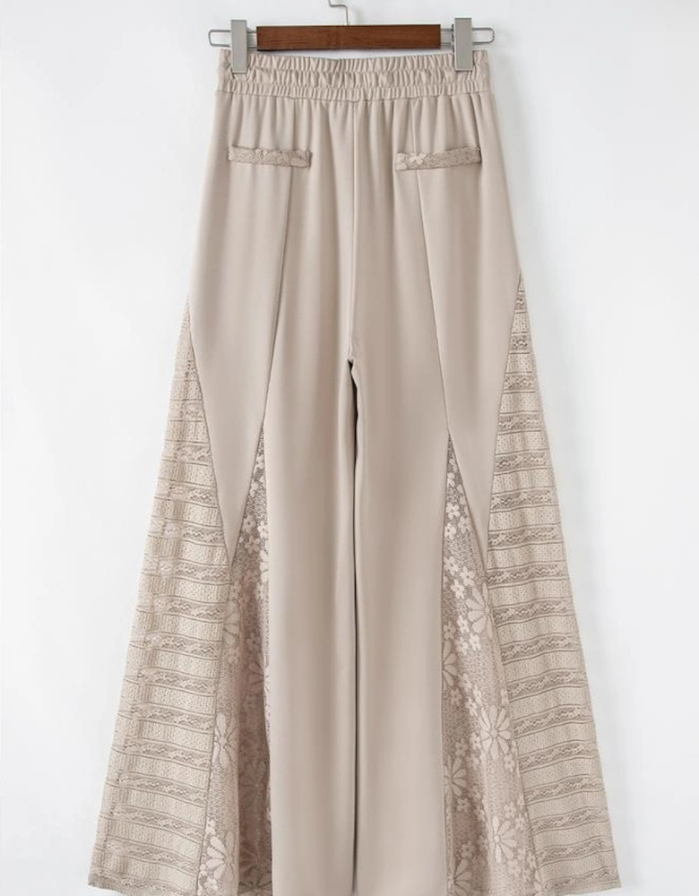 Smoke Gray Boho Lace Patchwork Wide Leg High Waist Pants