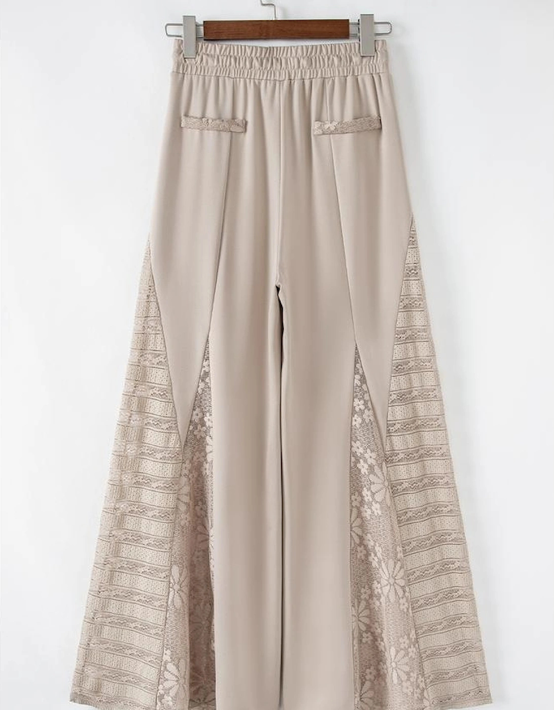 Smoke Gray Boho Lace Patchwork Wide Leg High Waist Pants