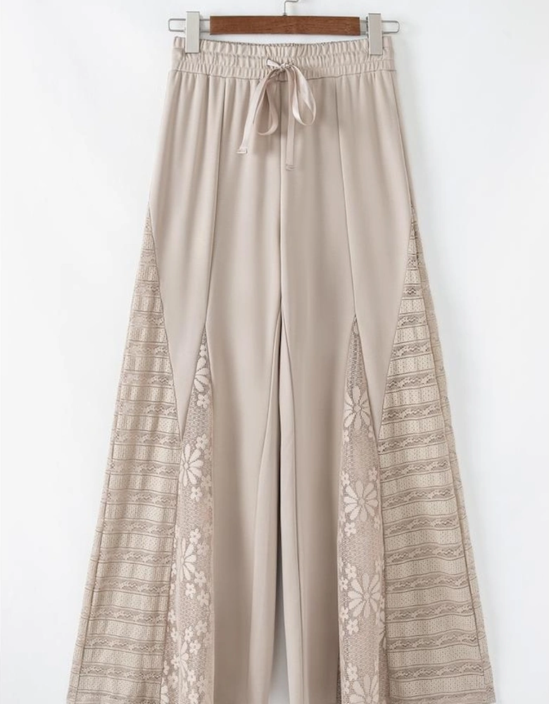 Smoke Gray Boho Lace Patchwork Wide Leg High Waist Pants