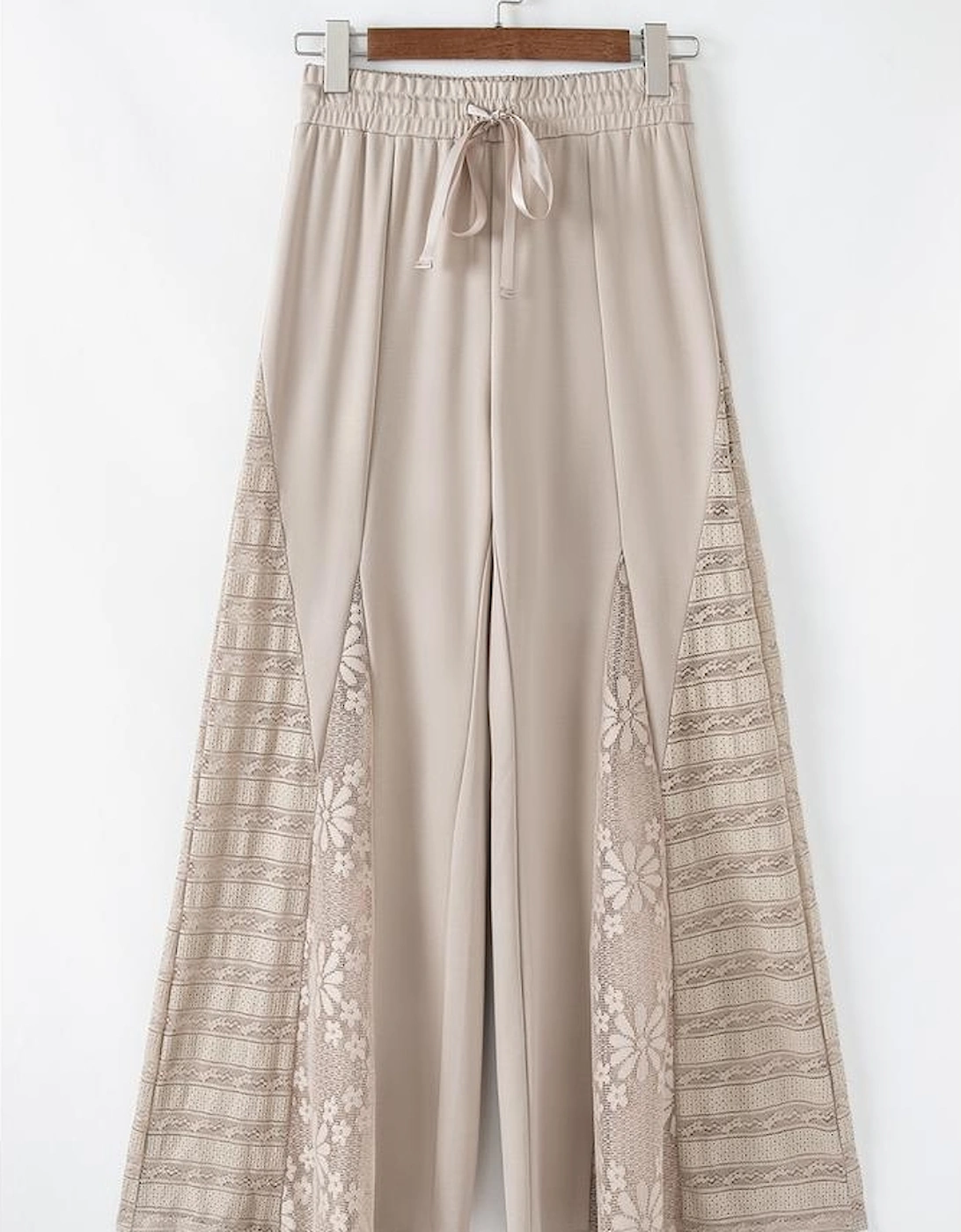 Smoke Gray Boho Lace Patchwork Wide Leg High Waist Pants