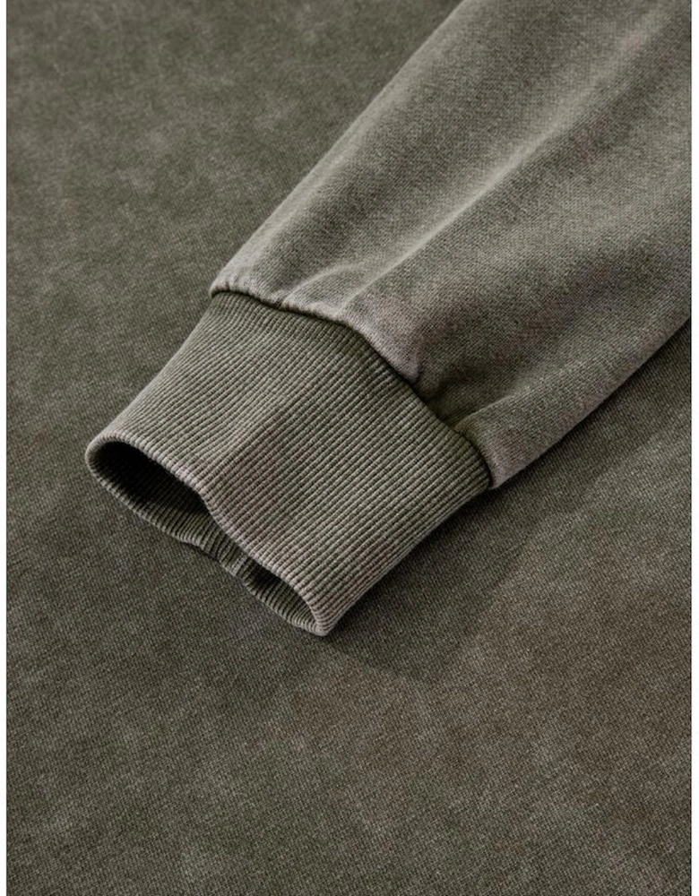 Jungle Green Lace Patchwork Detail Notched Neck Mineral Wash Baggy Sweatshirt