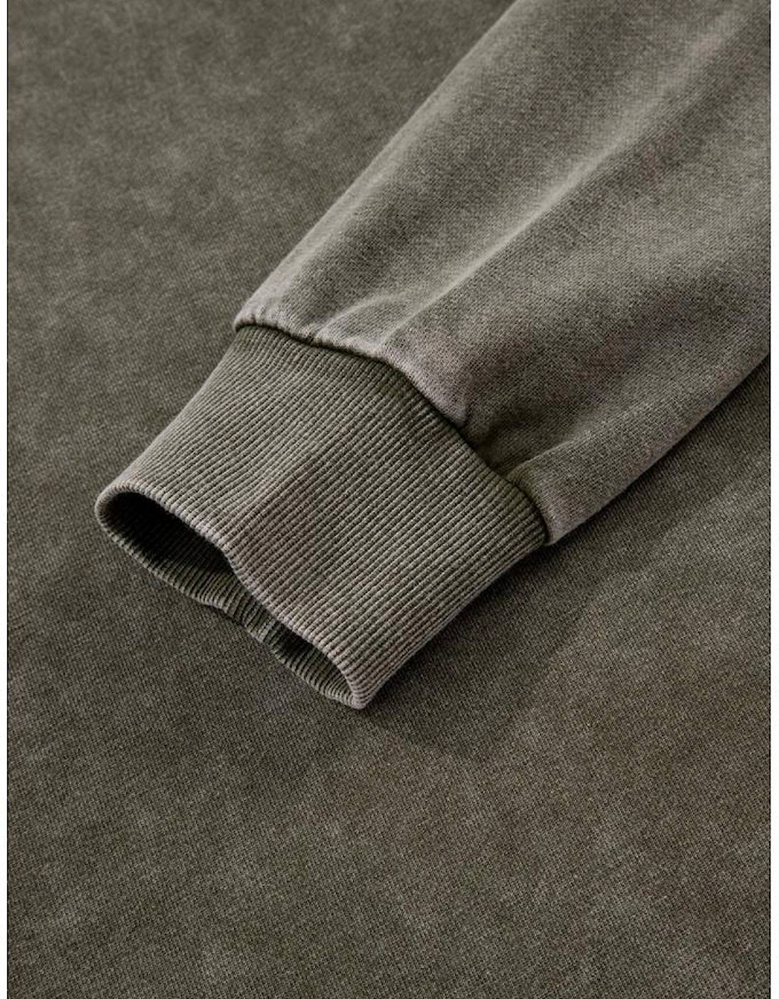 Jungle Green Lace Patchwork Detail Notched Neck Mineral Wash Baggy Sweatshirt