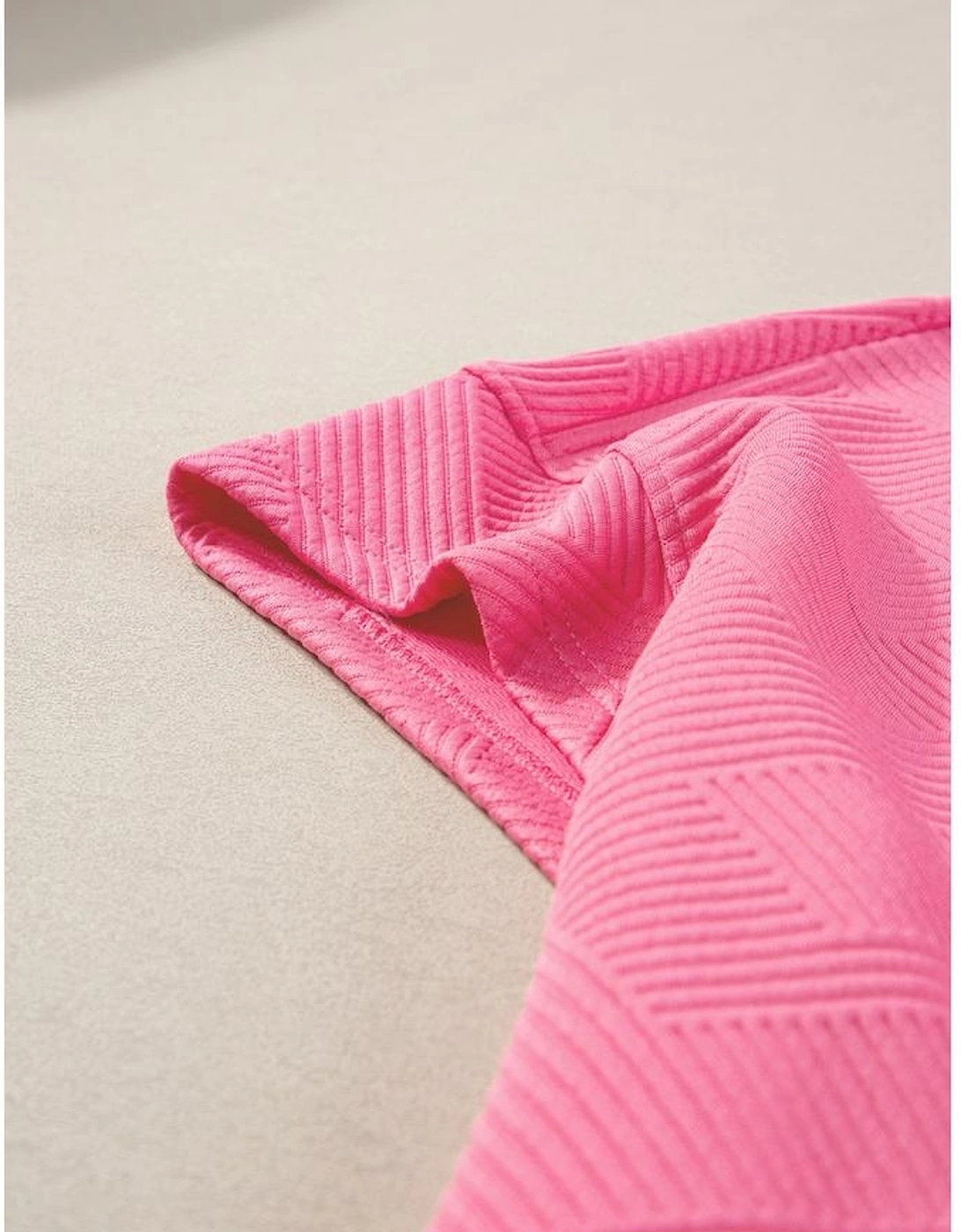 Strawberry Pink Textured Loose Fit T Shirt and Drawstring Pants Set