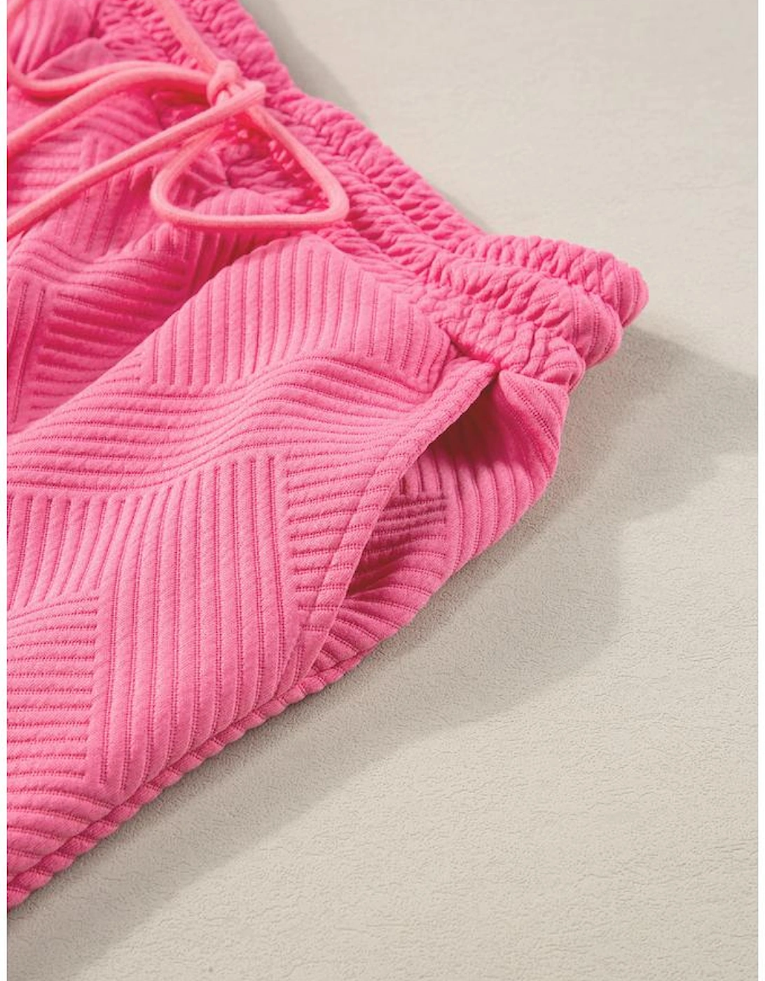 Strawberry Pink Textured Loose Fit T Shirt and Drawstring Pants Set