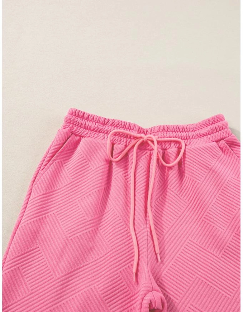 Strawberry Pink Textured Loose Fit T Shirt and Drawstring Pants Set