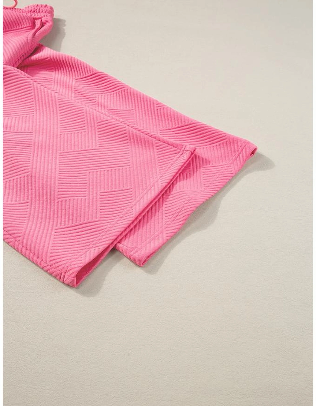 Strawberry Pink Textured Loose Fit T Shirt and Drawstring Pants Set