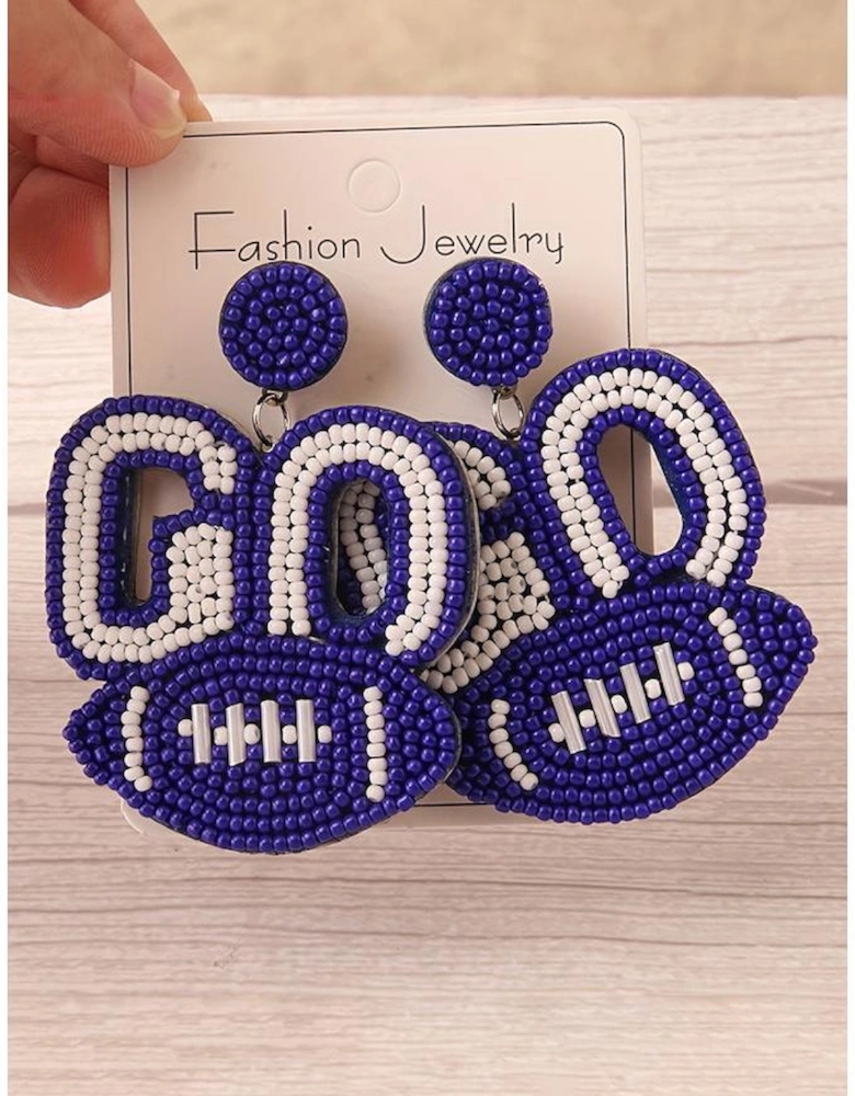 Bluing Beaded Go Football Earrings