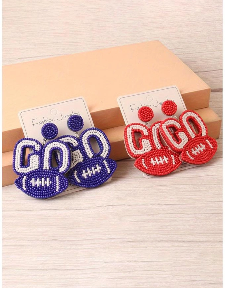 Bluing Beaded Go Football Earrings