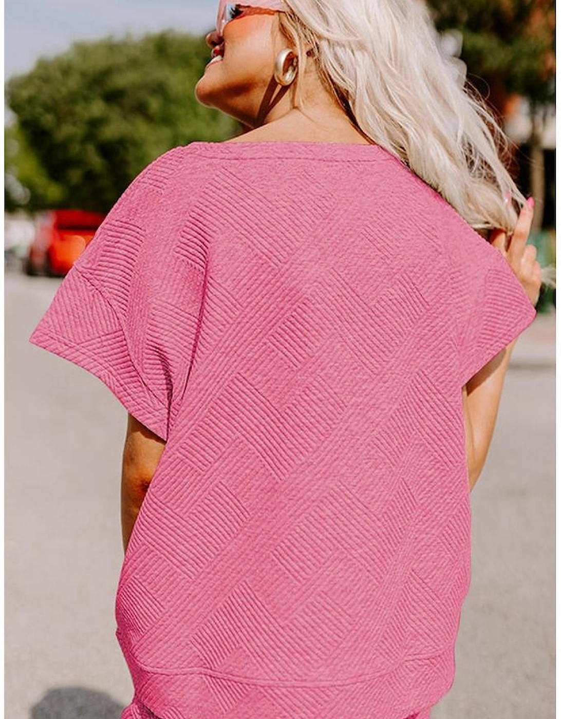 Strawberry Pink Textured Loose Fit T Shirt and Drawstring Pants Set, 14 of 13