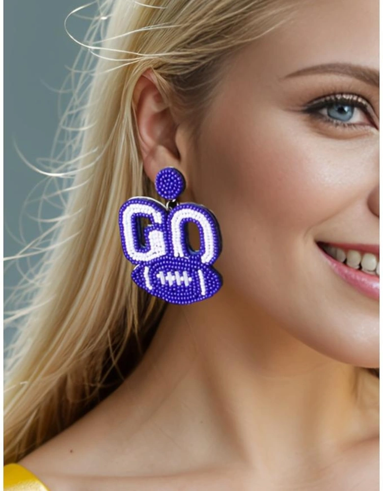 Bluing Beaded Go Football Earrings